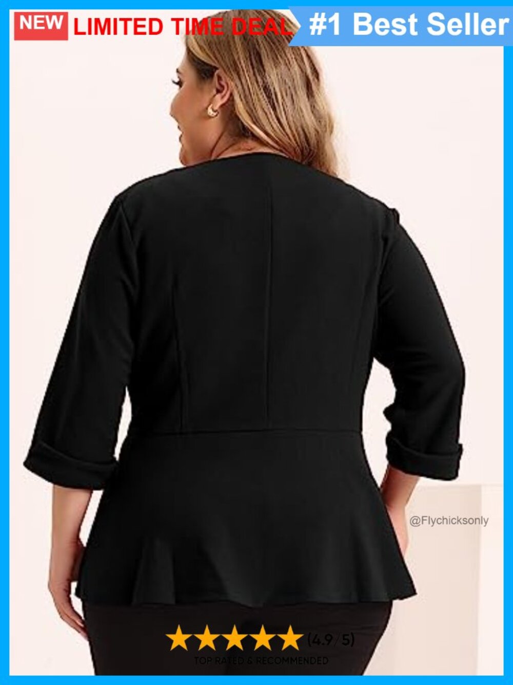 Notched Lapel Peplum Ruffle Hem Ruched Button Blazer - Picture 3 of 6